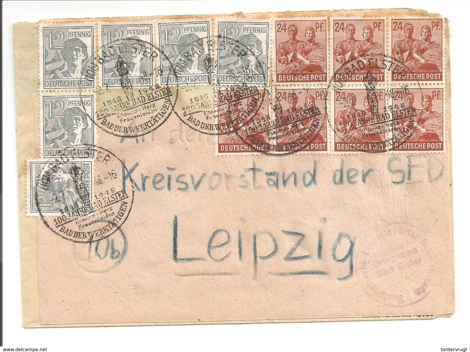 Zehnfachfrankatur 2.7.48  Bad Elster>Leipzig. Sonderstempel 1848-1948 - Altri & Non Classificati