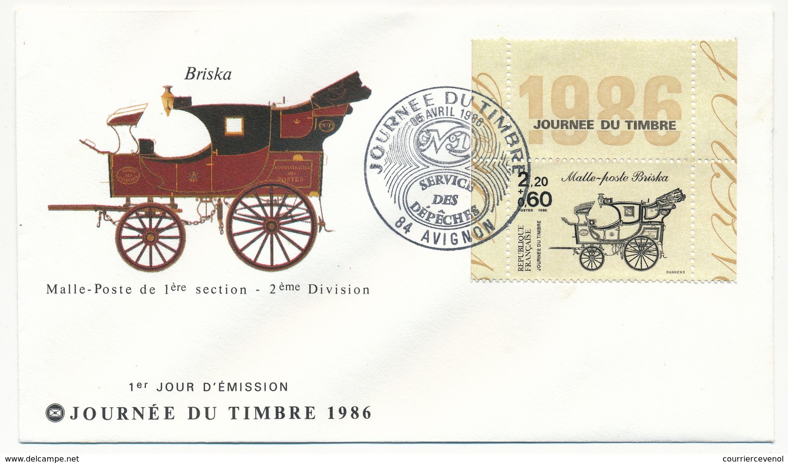 FRANCE => Enveloppe Fédérale "Journée Du Timbre" 1986 - AVIGNON - Timbre Malle Poste Briska - Tag Der Briefmarke