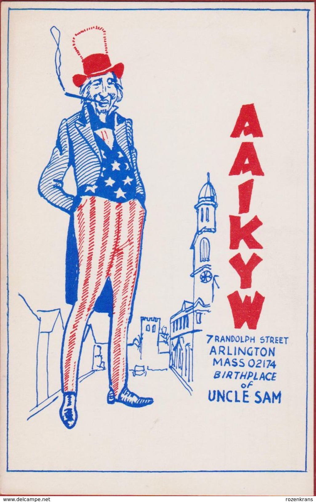 QSL Card Amateur Radio CB Arlington Massachusetts Uncle Sam Samuel Wilson Illustrator 1976 Westford USA - Radio Amateur