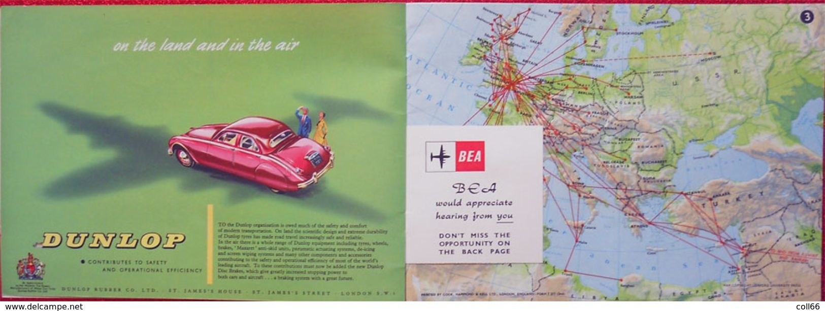 Publicité BEAA Advertising British European Airways Vintage International Route Maps Dunlop BP Brochure - Publicités