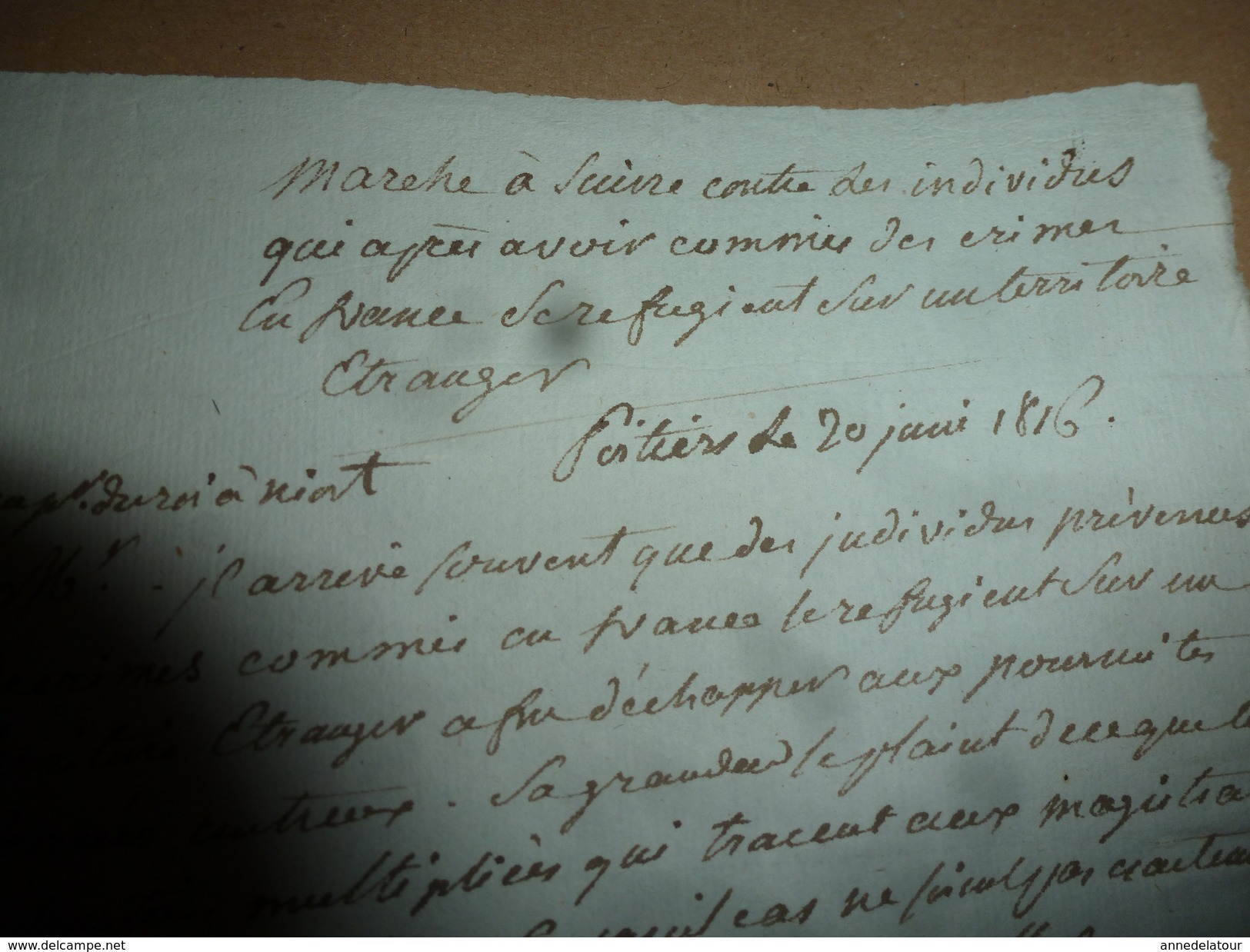 1816 Le Pr Général Près Du Roi :MARCHE A SUIVRE Contre Individus Qui Ap Avoir Commis Des Crimes En France Se Réfugient à - Manuscrits