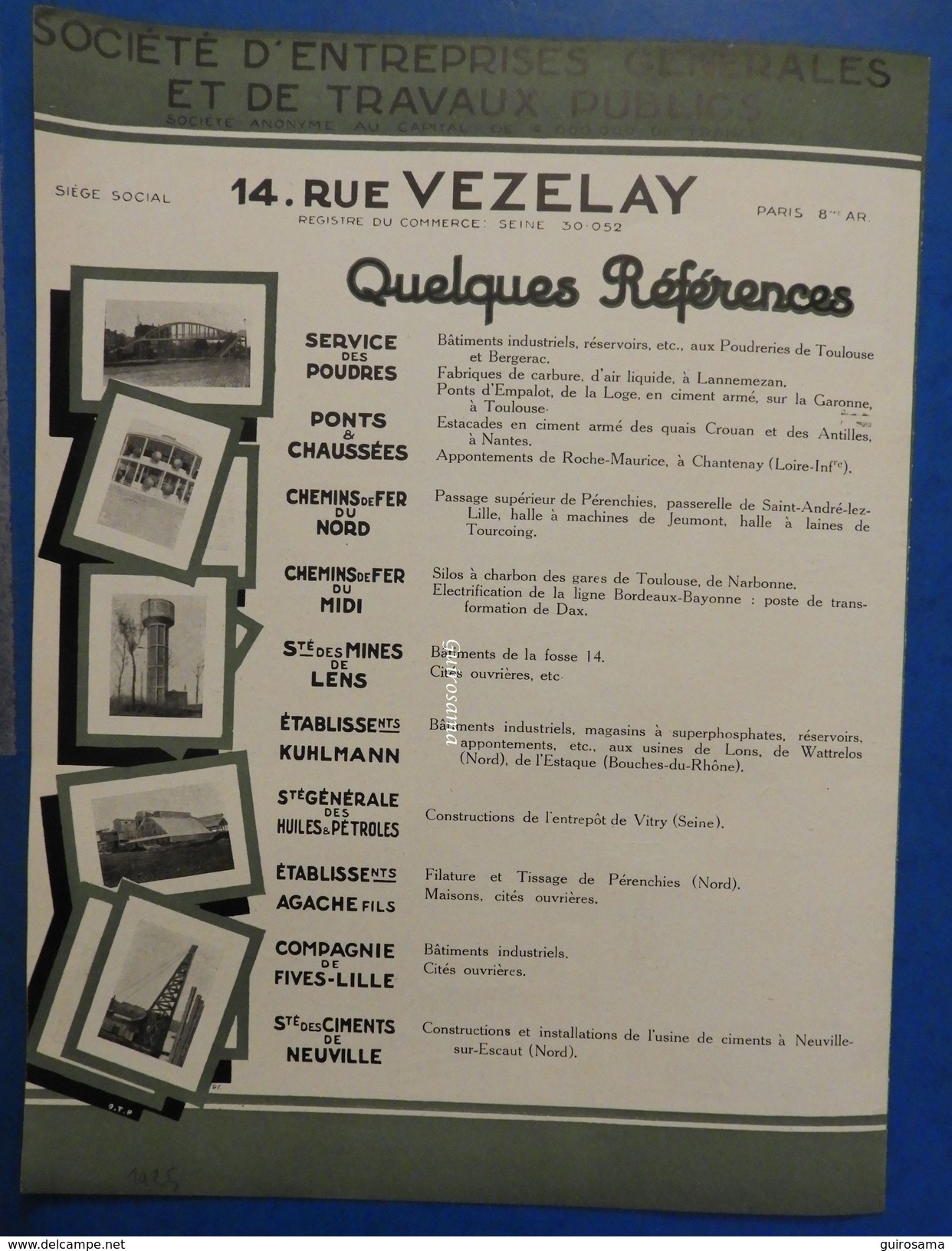 Société D'Entreprise Générale Et De Travaux Publics  : Constructions Industrielles, Cités Ouvrières, Béton, Battage 1925 - Autres & Non Classés