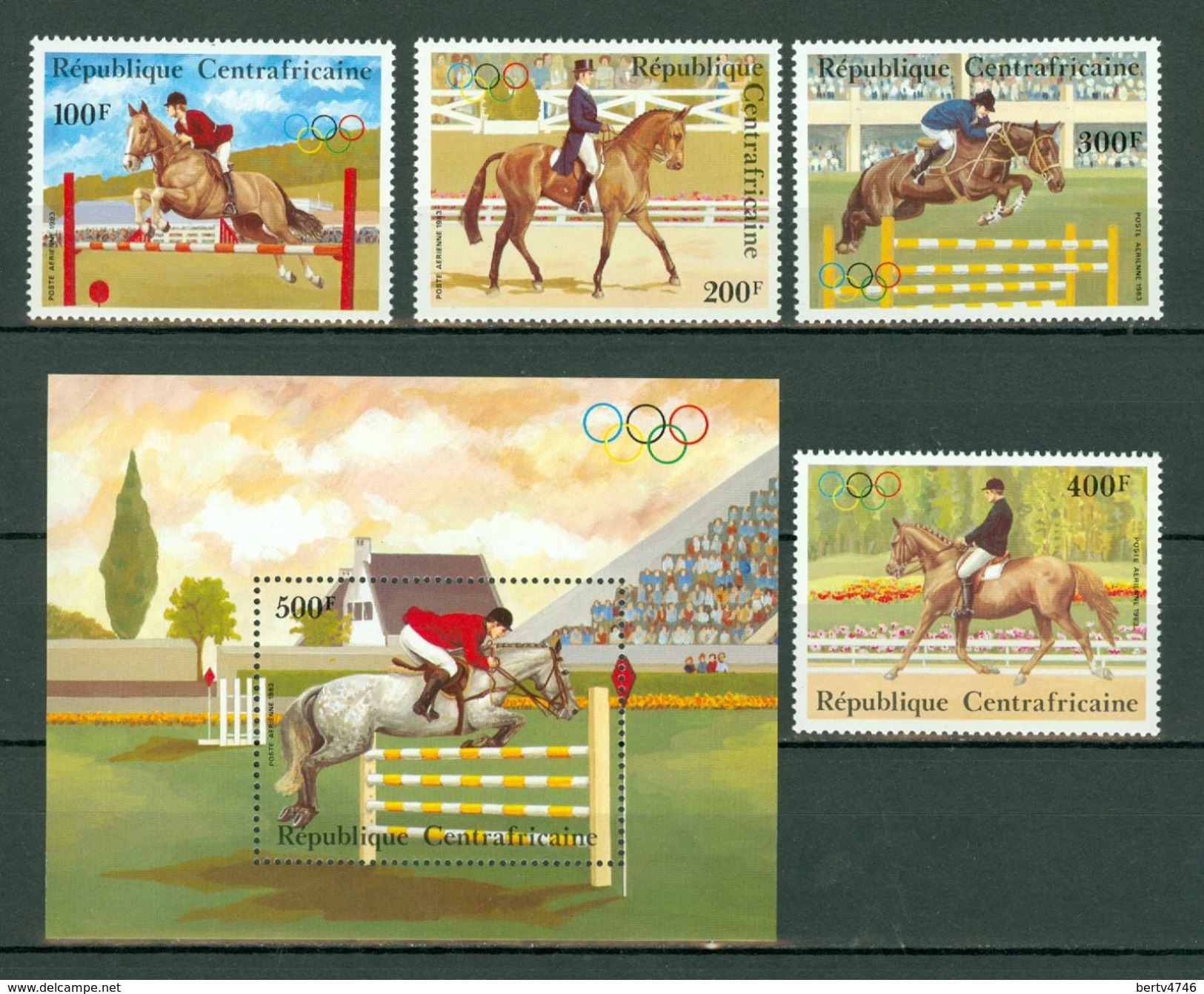 Centrafrique 1983 Yv PA 276/79** + Bf 64** , Mi 956/59** + Bl 246** MNH  Concours Hippique - Olympic Games - Centrafricaine (République)