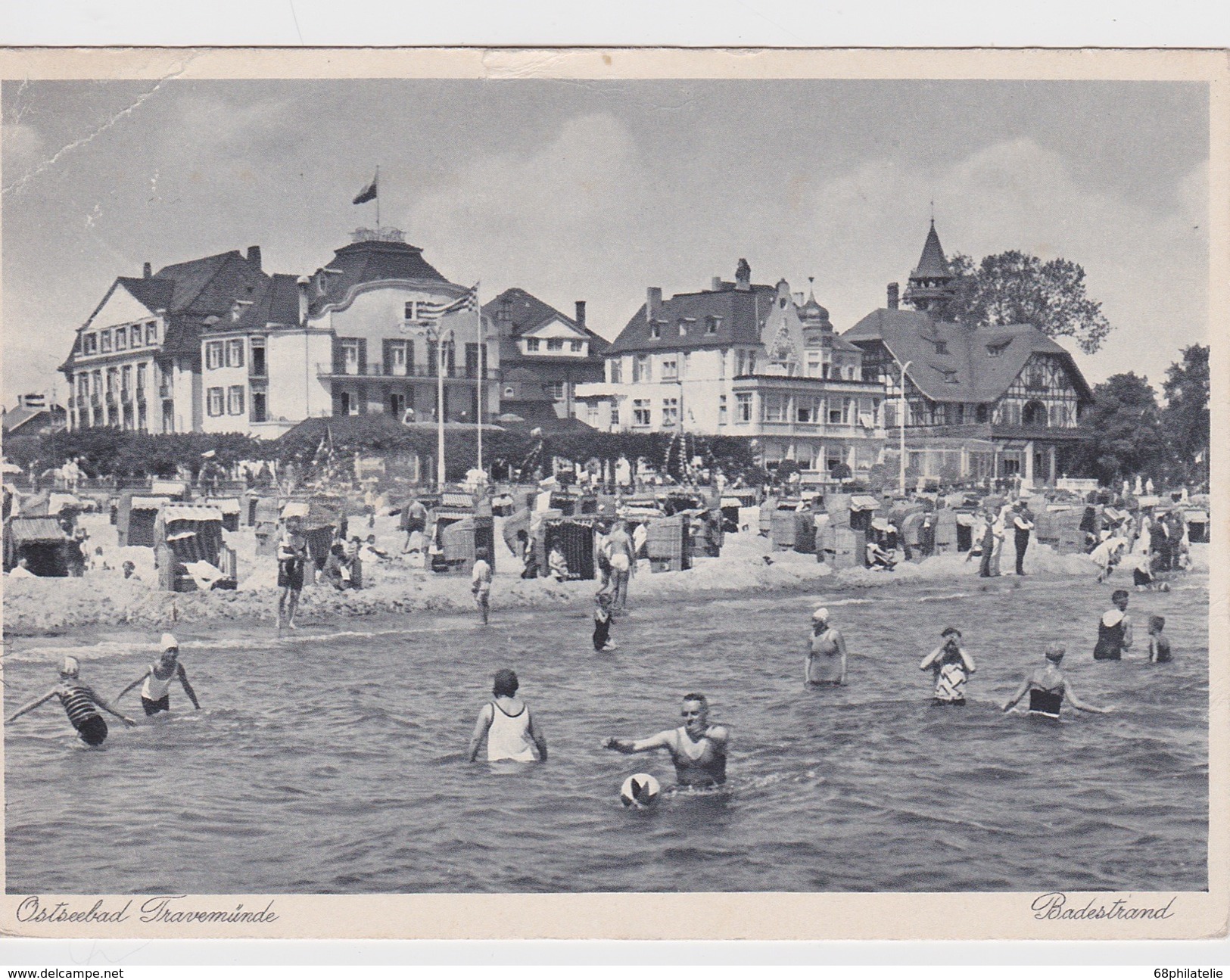 ALLEMAGNE 1936 CARTE POSTALE DE LÜBECK-TRAVEMÜNDE  BADESTRAND - Luebeck-Travemuende