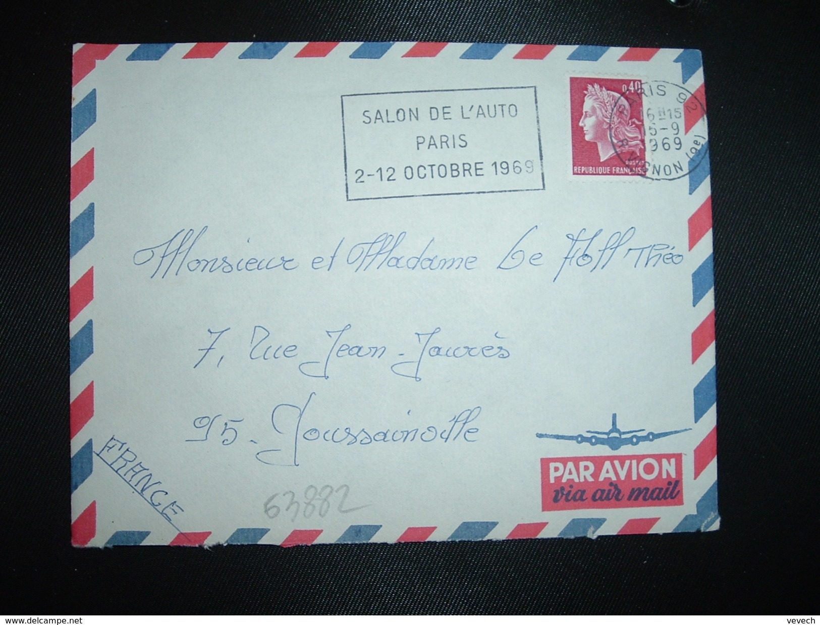 LETTRE TP . DE CHEFFER 0,40 OBL.MEC.16-9-1969 PARIS 92 SALON DE L'AUTO PARIS 2-12 OCTOBRE 1969 - Sonstige (Land)