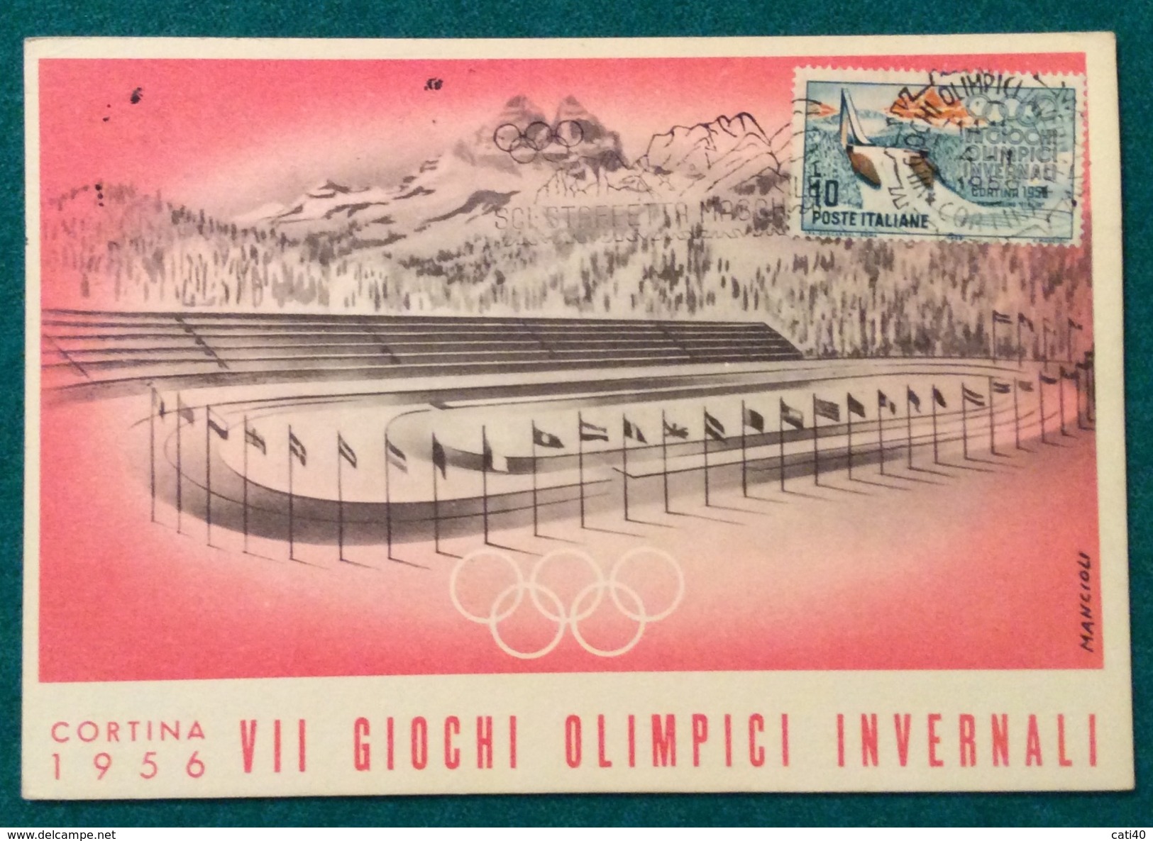 OLIMPIADI CORTINA 1956 CARTOLINA UFFICIALE  ANNULLO DI  CORTINA 4/2/1956  SCI STAFFETTA MASCHILE - Sommer 1924: Paris