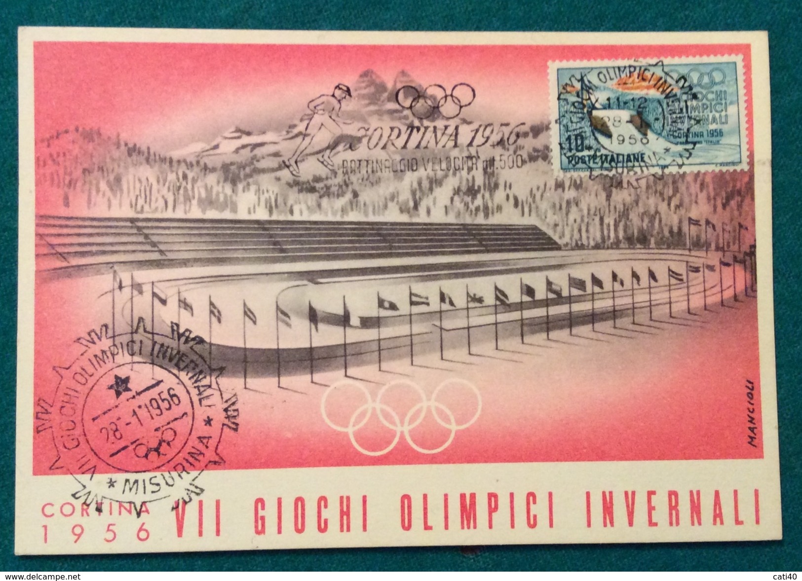 OLIMPIADI CORTINA 1956 CARTOLINA UFFICIALE  ANNULLO DI  CORTINA 3/2/1956   BOB SLEIGH - Sommer 1924: Paris