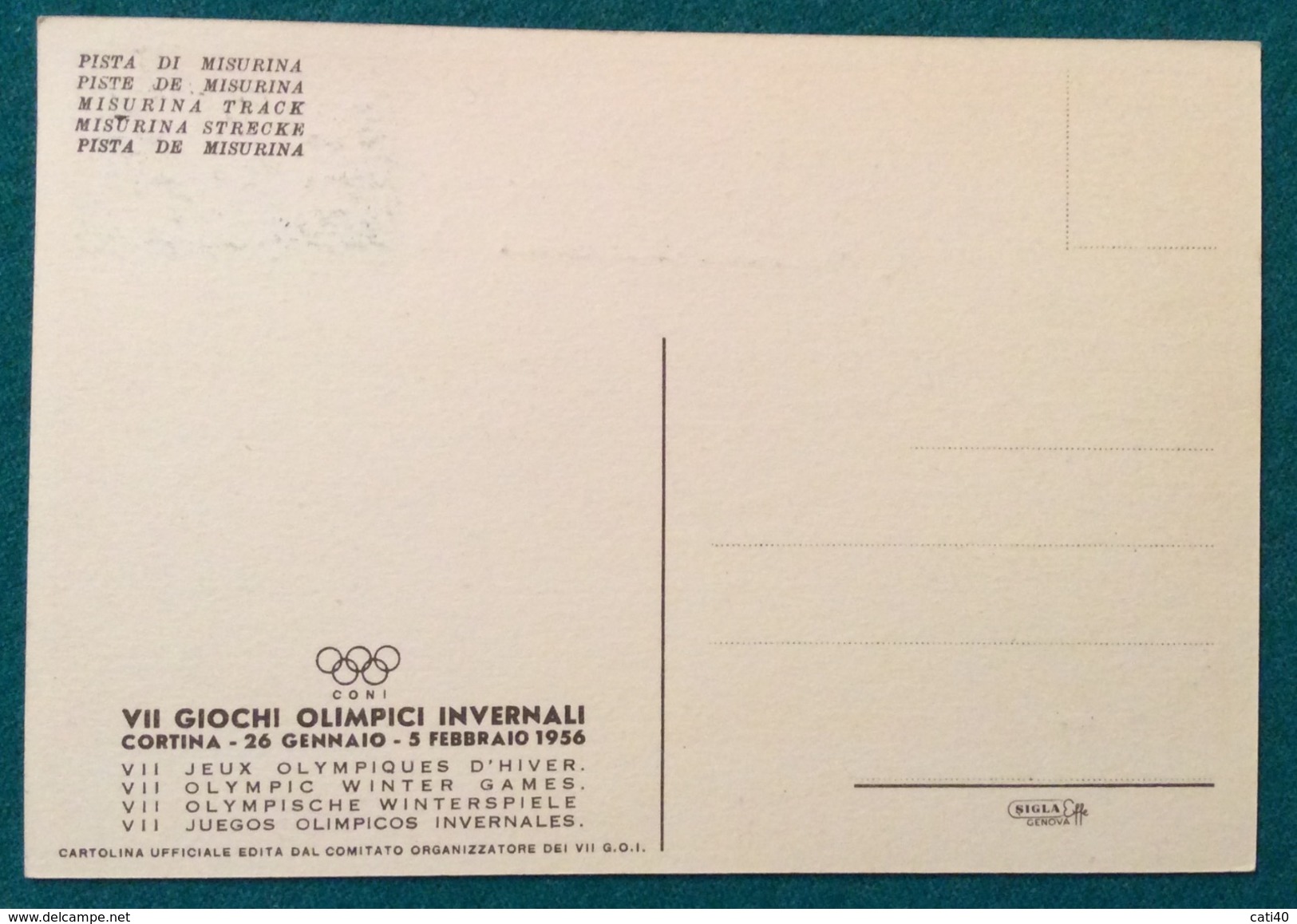 OLIMPIADI CORTINA 1956 CARTOLINA UFFICIALE  ANNULLO DI  CORTINA 3/2/1956   BOB SLEIGH - Summer 1924: Paris