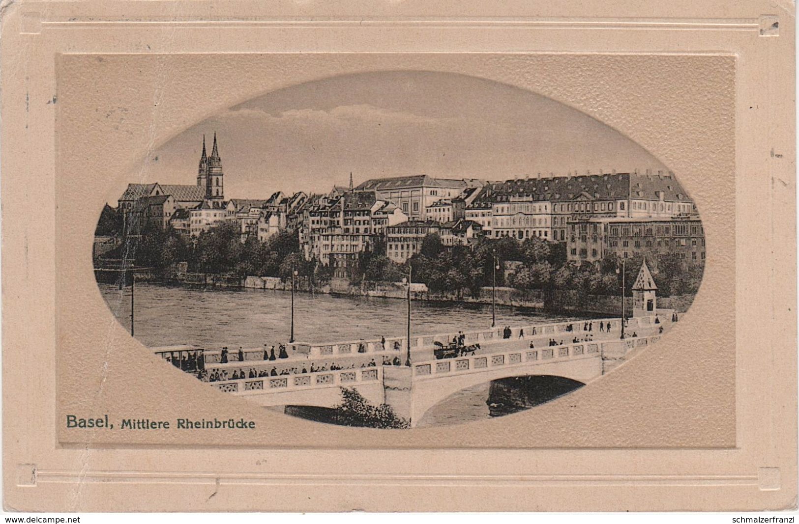 Passepartout Litho AK Basel Bale Stadt Mittlere Rheinbrücke Grossbasel Brücke Hotel Dom Kathedrale ? Suisse Helvetia - Altri & Non Classificati