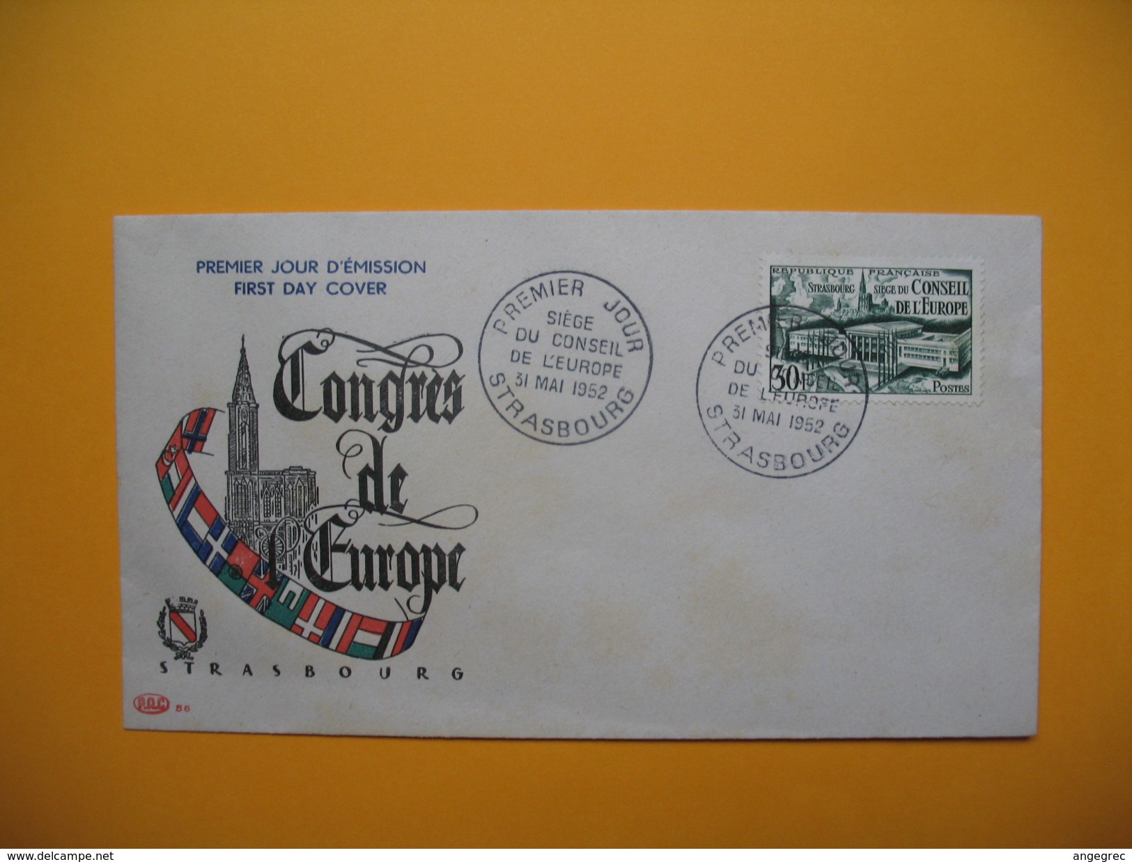 FDC  Lettre  1952  Avec Tampon Spécial Premier Jour Siège Du Conseil De L'Europe - 1950-1959