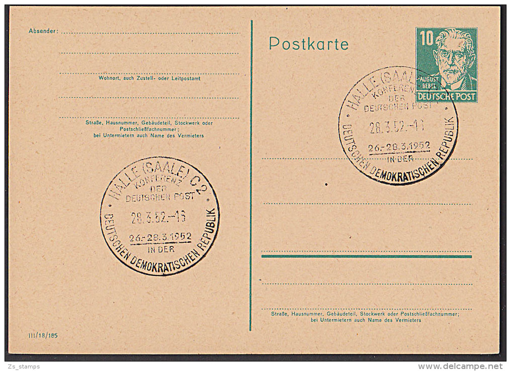 DDR P41I  HALLE (SAALE) Konferenz Der Dutschen Post GA-Karte 1952 - Postales - Usados