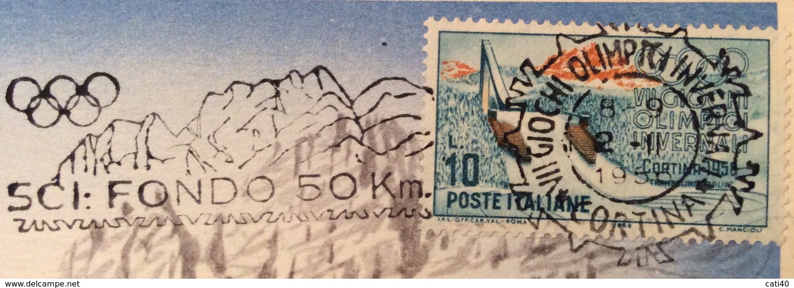 OLIMPIADI CORTINA 1956 CARTOLINA UFFICIALE  ANNULLO DI  CORTINA 2/2/1956   SCI DI FONDO 50 KM - Estate 1924: Paris