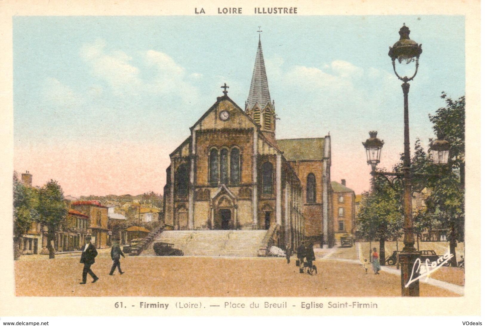 (42) - Loire - CPA - Firminy - Place Du Breuil - Eglise Saint-Firmin - Firminy