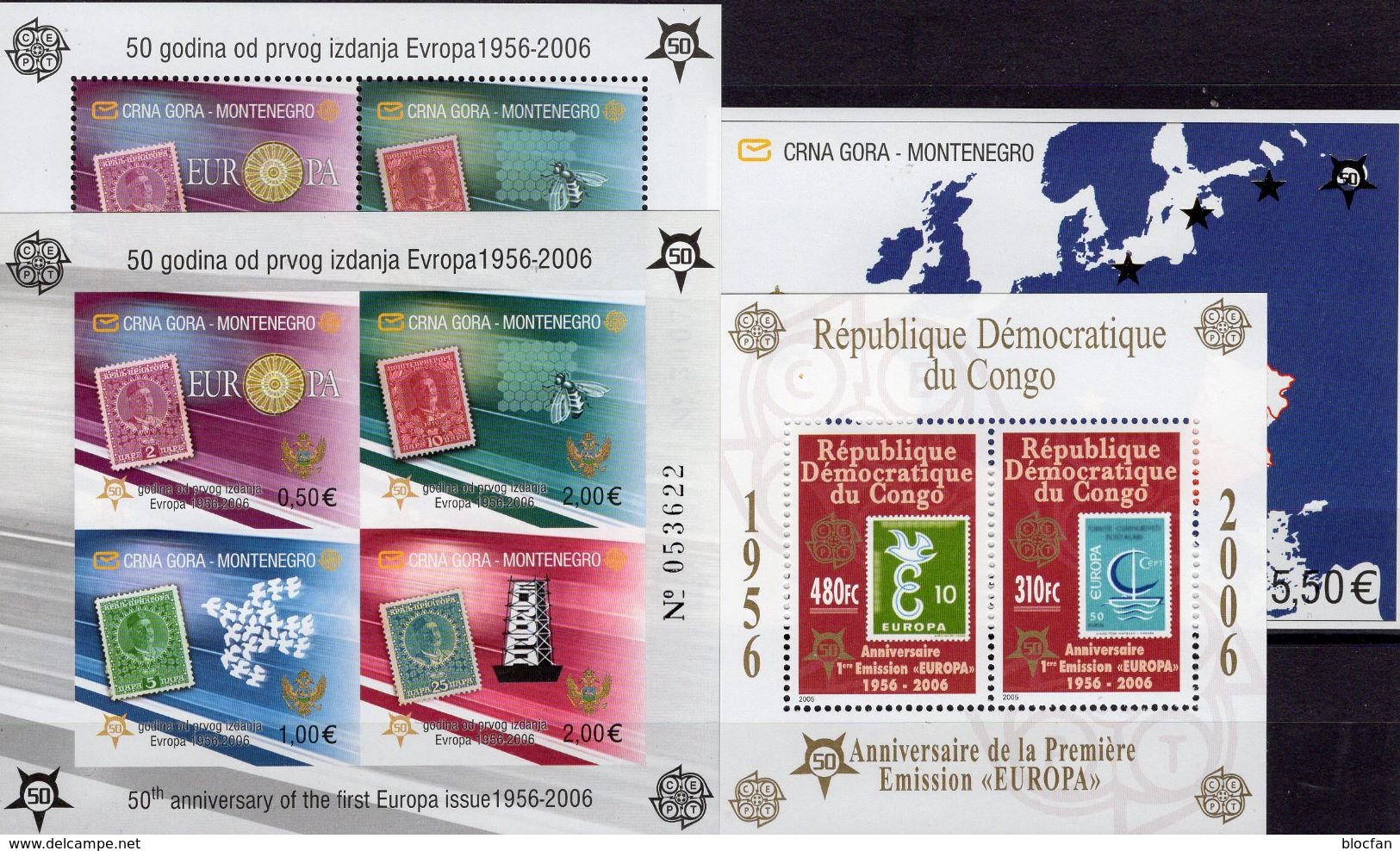 EUROPA 2006 KONGO Block 250+Montenegro Blocks 2A/B+3 ** 139€ S/s Blocs Stamps On Stamp Map Sheets Bf CEPT 1956-2006 - Ungebraucht