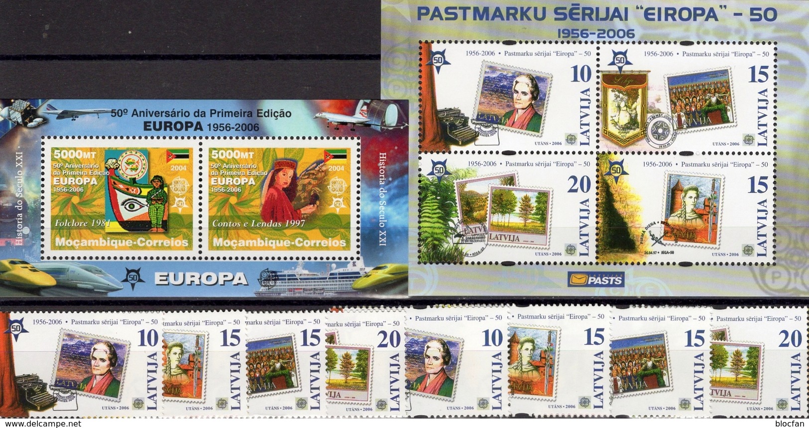 Sicherheitszähnung Lettland 652/9,Block 21+Mosambik Bl.202 ** 17€ Blocs Stamps On Stamps Sheets 50 Jahre CEPT 2006 - 2006