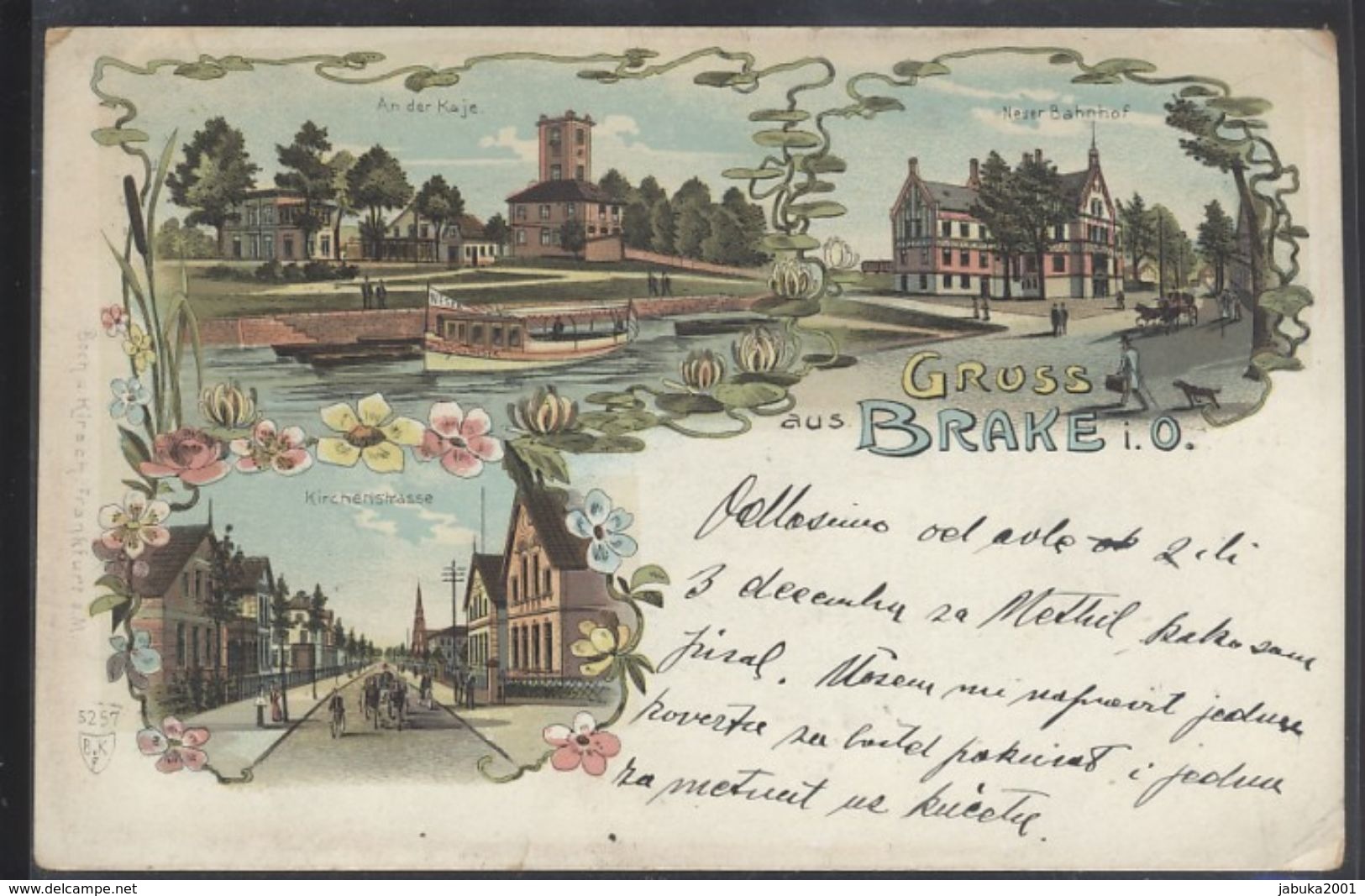 GERMANY BRAKE NEW TRAIN STATION NEUER BAHNHOF GRUSS LITHO OLD POSTCARD - Brake