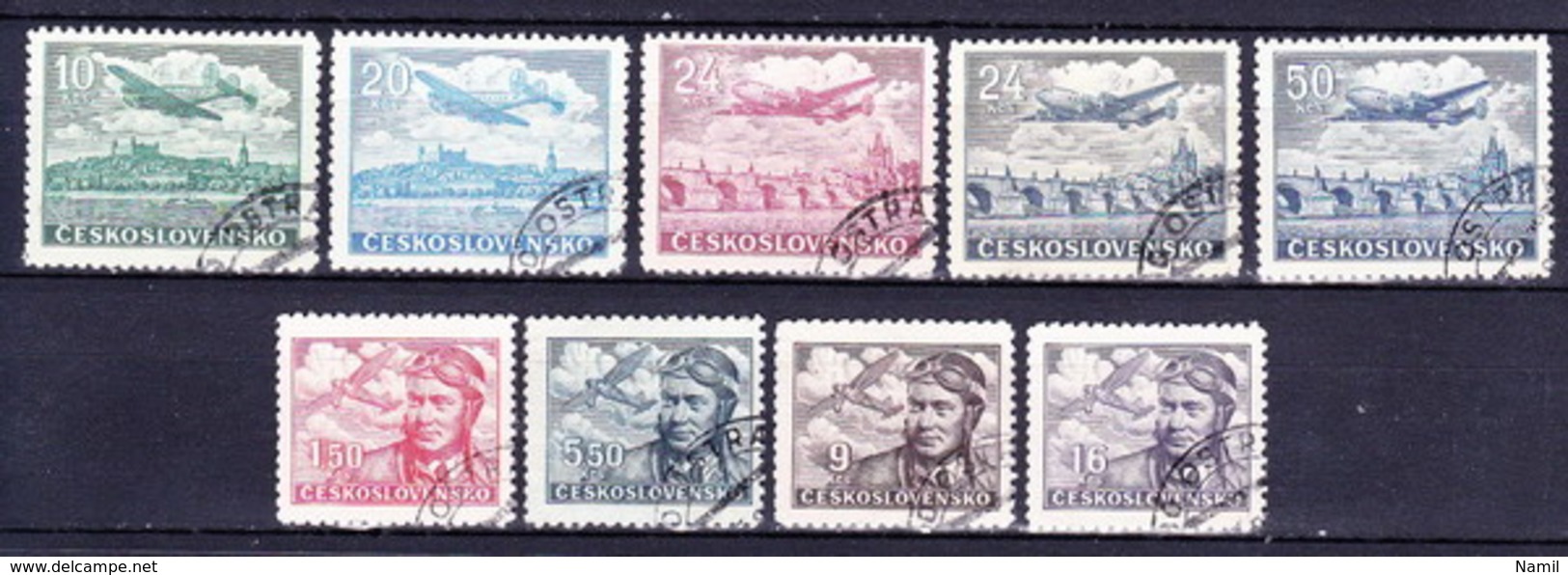 Tchécoslovaquie 1946 Mi 492-500 (Yv PA 19-27), Obliteré - Used Stamps