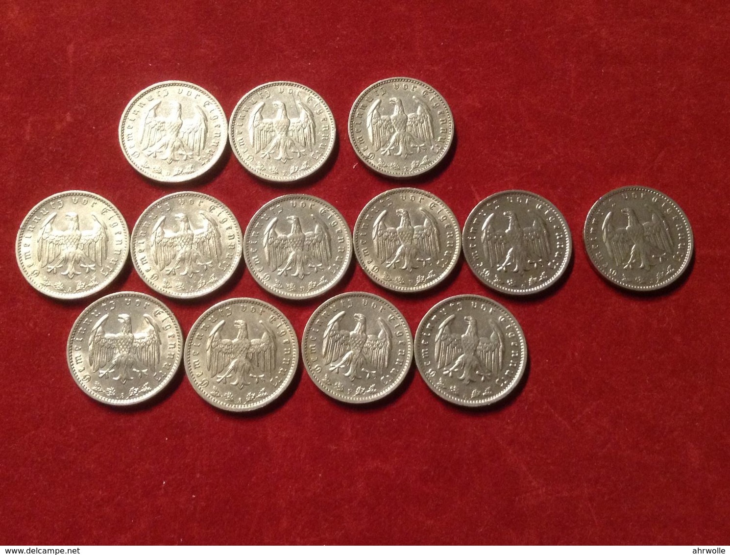 Münzen Drittes Reich 13 Mal 1 Mark 1933, 1934, 1935, 1937, Jaeger 354 Nickel - 1 Reichsmark