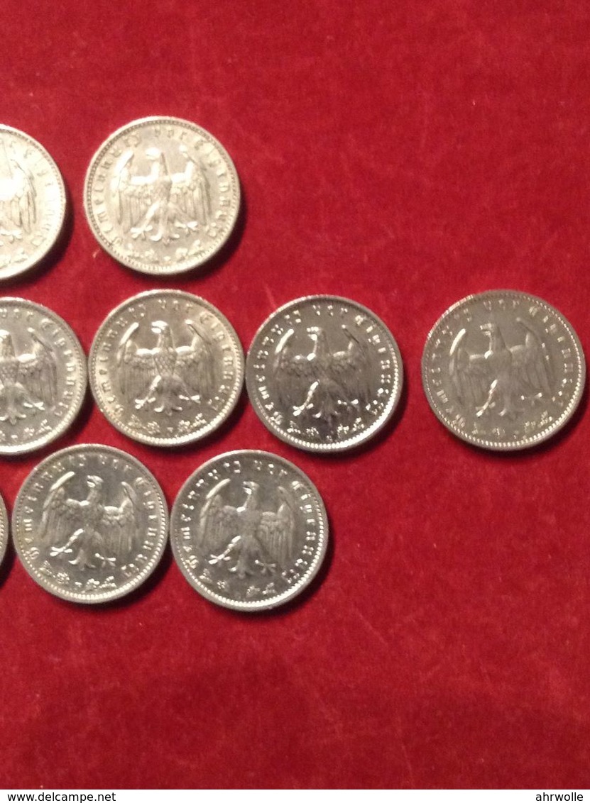 Münzen Drittes Reich 13 Mal 1 Mark 1933, 1934, 1935, 1937, Jaeger 354 Nickel - 1 Reichsmark