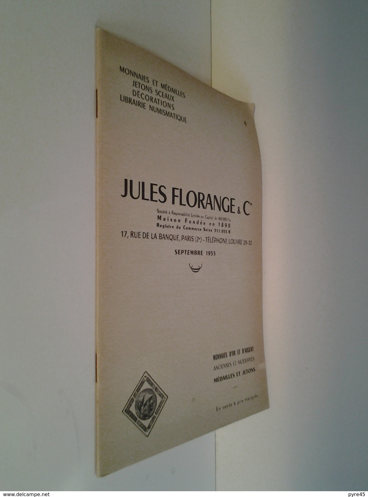 Catalogue De Vente Jules Florange & Cie Septembre 1955 - Libros & Software