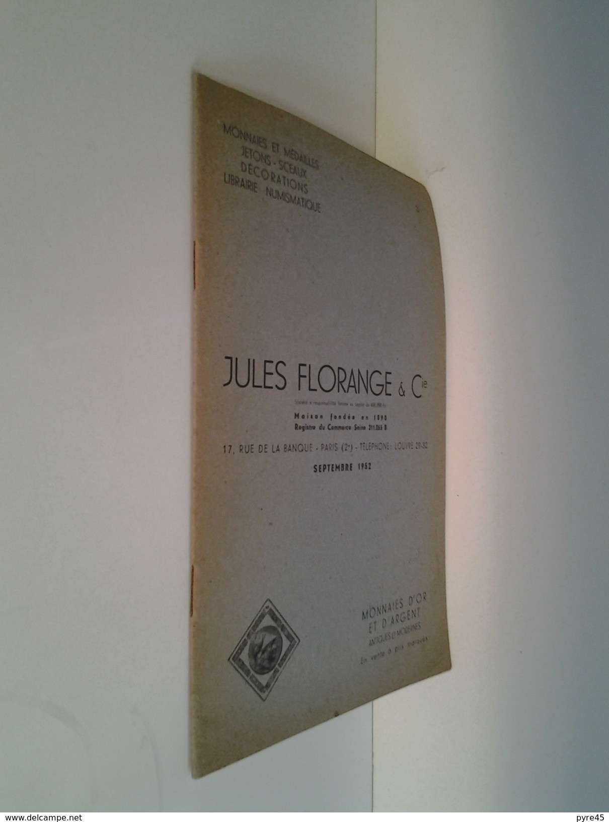 Catalogue De Vente Jules Florange & Cie Septembre 1952 - Livres & Logiciels