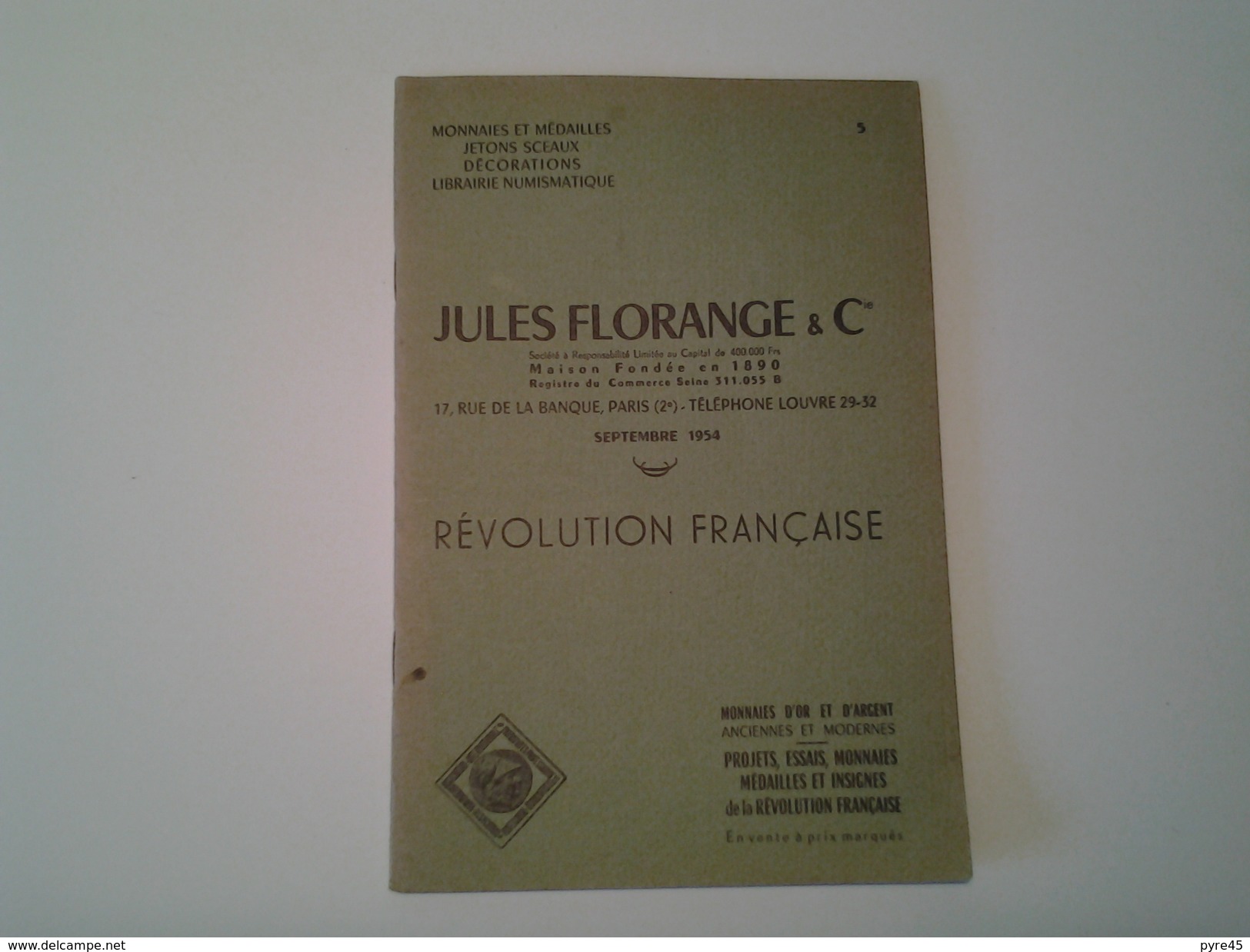 Catalogue De Vente Jules Florange & Cie Septembre 1954 - Livres & Logiciels