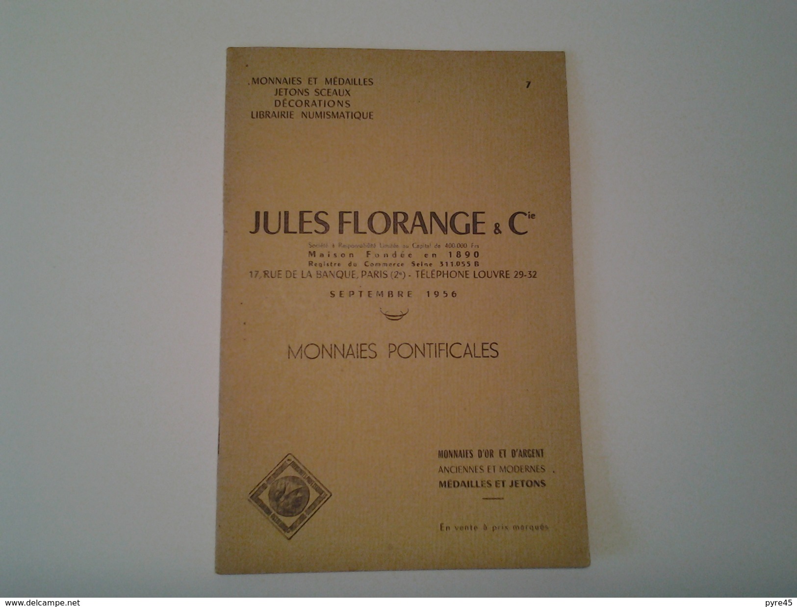 Catalogue De Vente Jules Florange & Cie Septembre 1956 - Livres & Logiciels