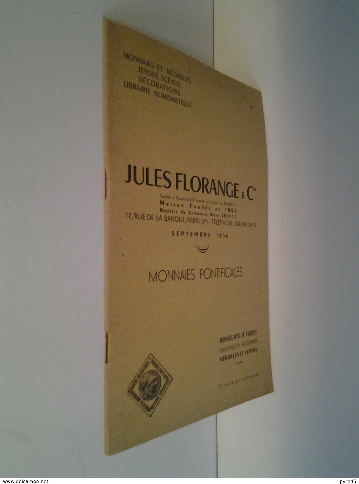 Catalogue De Vente Jules Florange & Cie Septembre 1956 - Livres & Logiciels