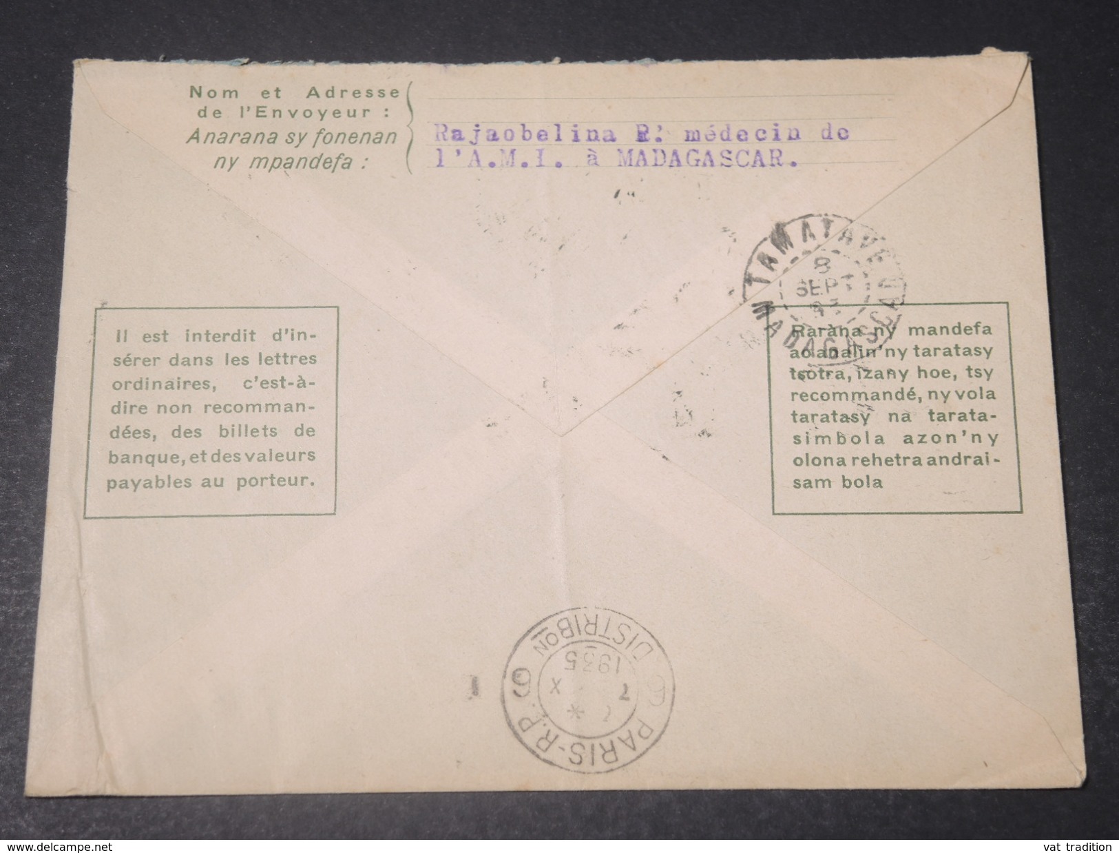 MADAGASCAR - Entier Postal Pour La France En 1935 - L 11182 - Briefe U. Dokumente