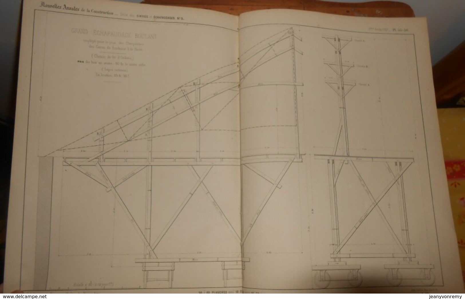 Plan D'un Grand échafaudage Roulant. Chemins De Fer D'Orléans. 1857. - Public Works