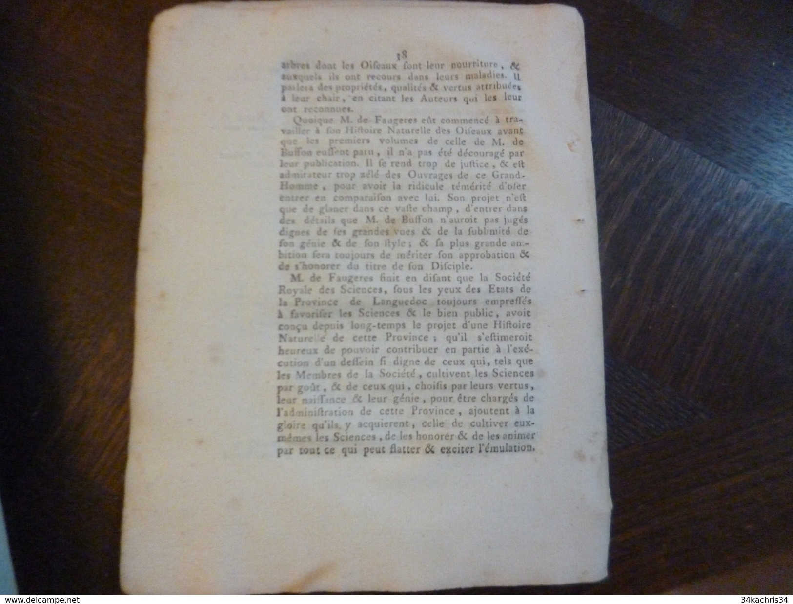 Assemblée publique société royale sciences 1772 Histoire des Oiseaux Baron de Faugères + intro 6 + 3 p