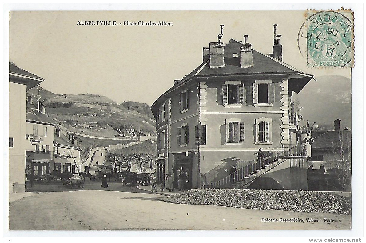 CPA 73 Savoie Albertville Place Charles Albert épicerie Tabac Poilroux Signée Au Verso Poilroux Tarentaise. - Albertville