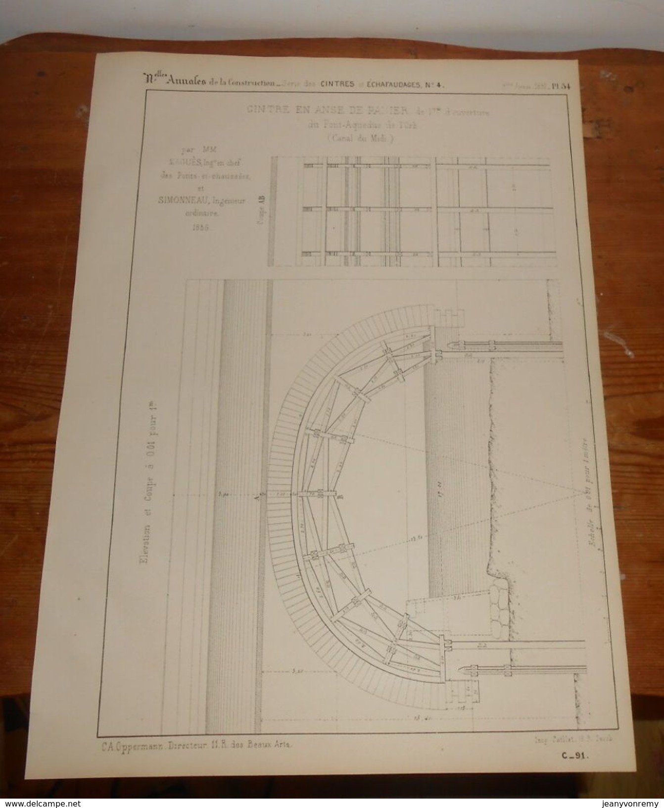 Plan D'un Cintre En Anse De Panier Du Pont  Aqueduc De L'Orb. Canal Du Midi. 1857. - Travaux Publics