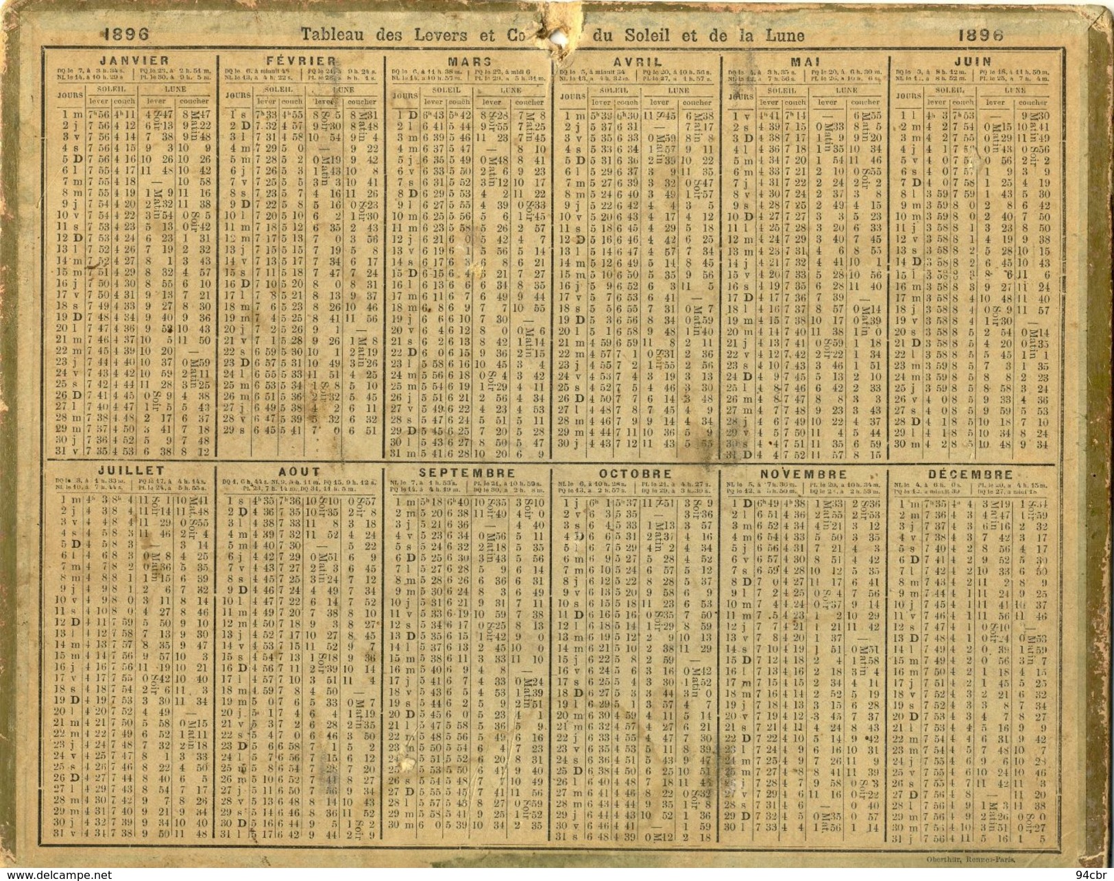 (CALENDRIER) ALMANACH 1896 Des Postes Et Telegraphes(  Un Moulin Dans La Creuse) - Groot Formaat: ...-1900