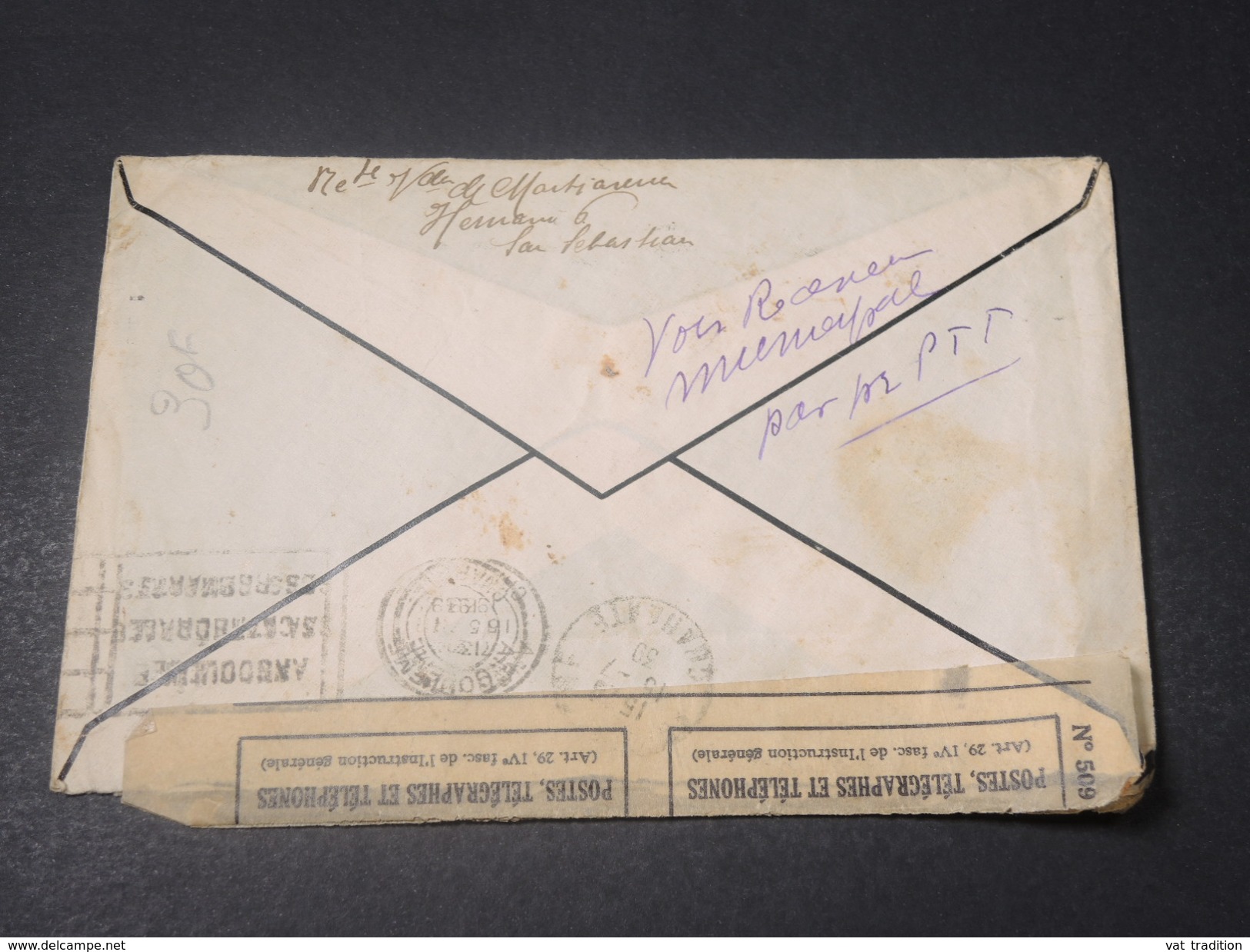 ESPAGNE - Enveloppe Avec Censure De San Sebastien Pour La France En 1939  - L 11204 - Republikanische Zensur