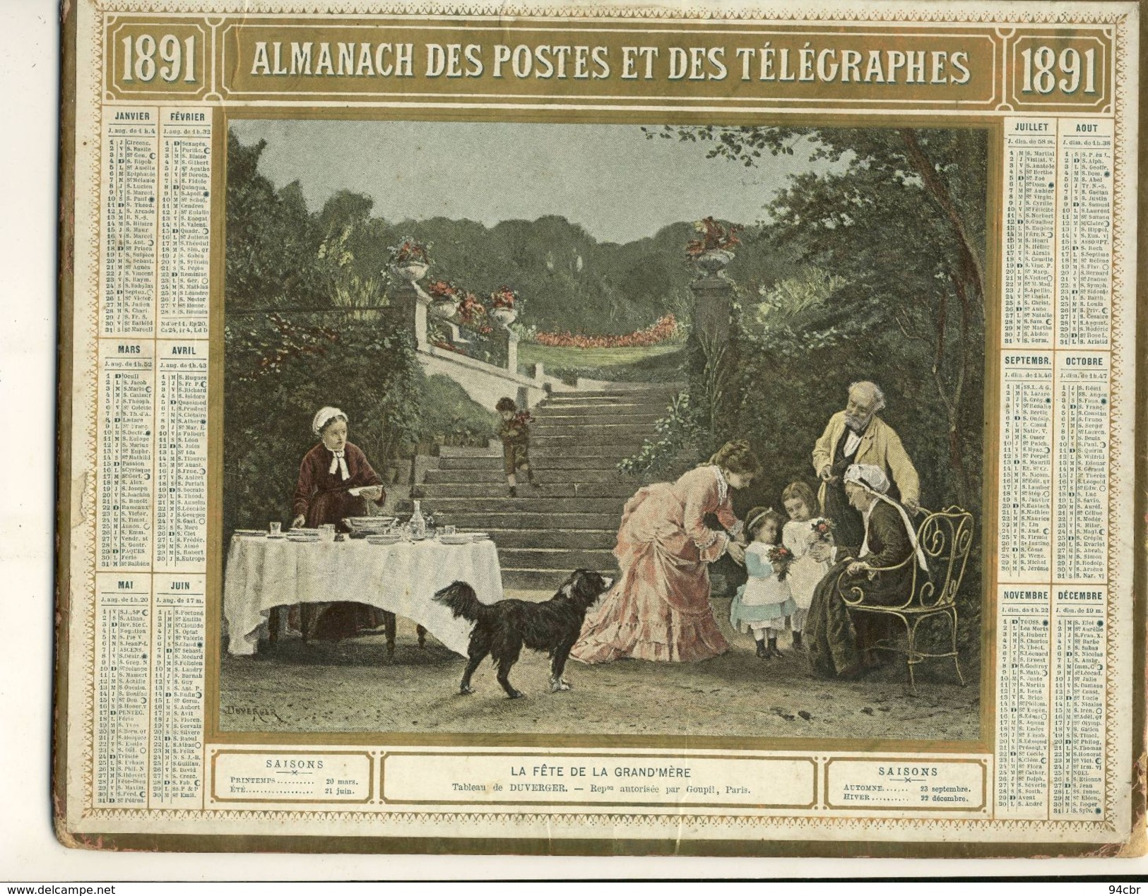 (CALENDRIER) ALMANACH 1891 Des Postes Et Telegraphes(  Lla Fete De La Grand Mere ) - Groot Formaat: ...-1900