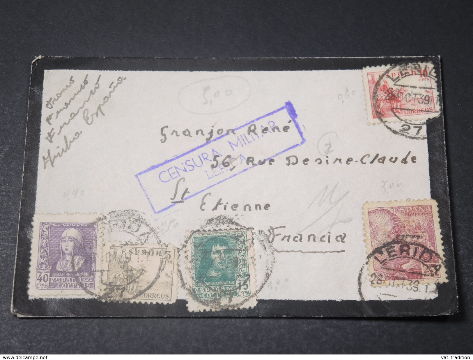ESPAGNE - Enveloppe Avec Censure De Lerida Pour La France En 1939 - L 11207 - Republikeinse Censuur
