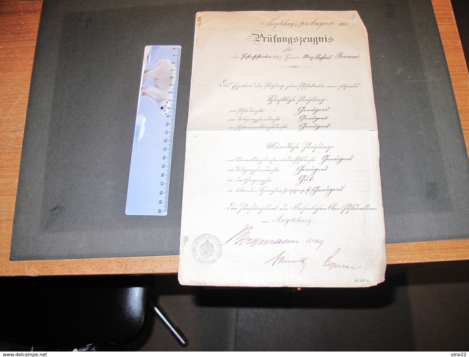 PRINZENSCHULE 1903/1904 - PRUFUNGSZEUGNIS Magdeburg 9/8/1913 -  2 Bulletins. - Diploma & School Reports