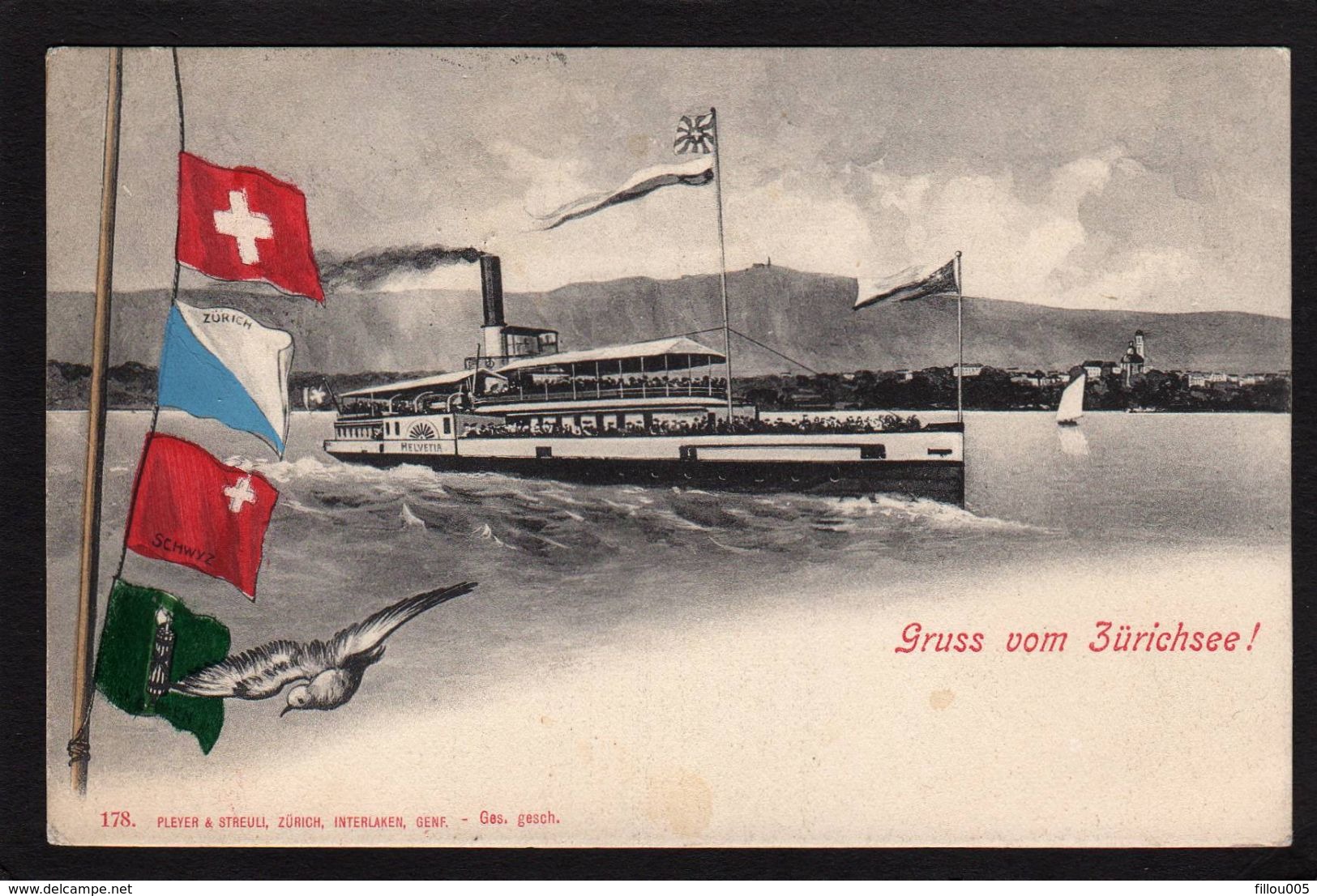 SUISSE....  ZURICH....SOUVENIR DE....LE LAC..BATEAU...DRAPEAUX....C2349 - Zürich