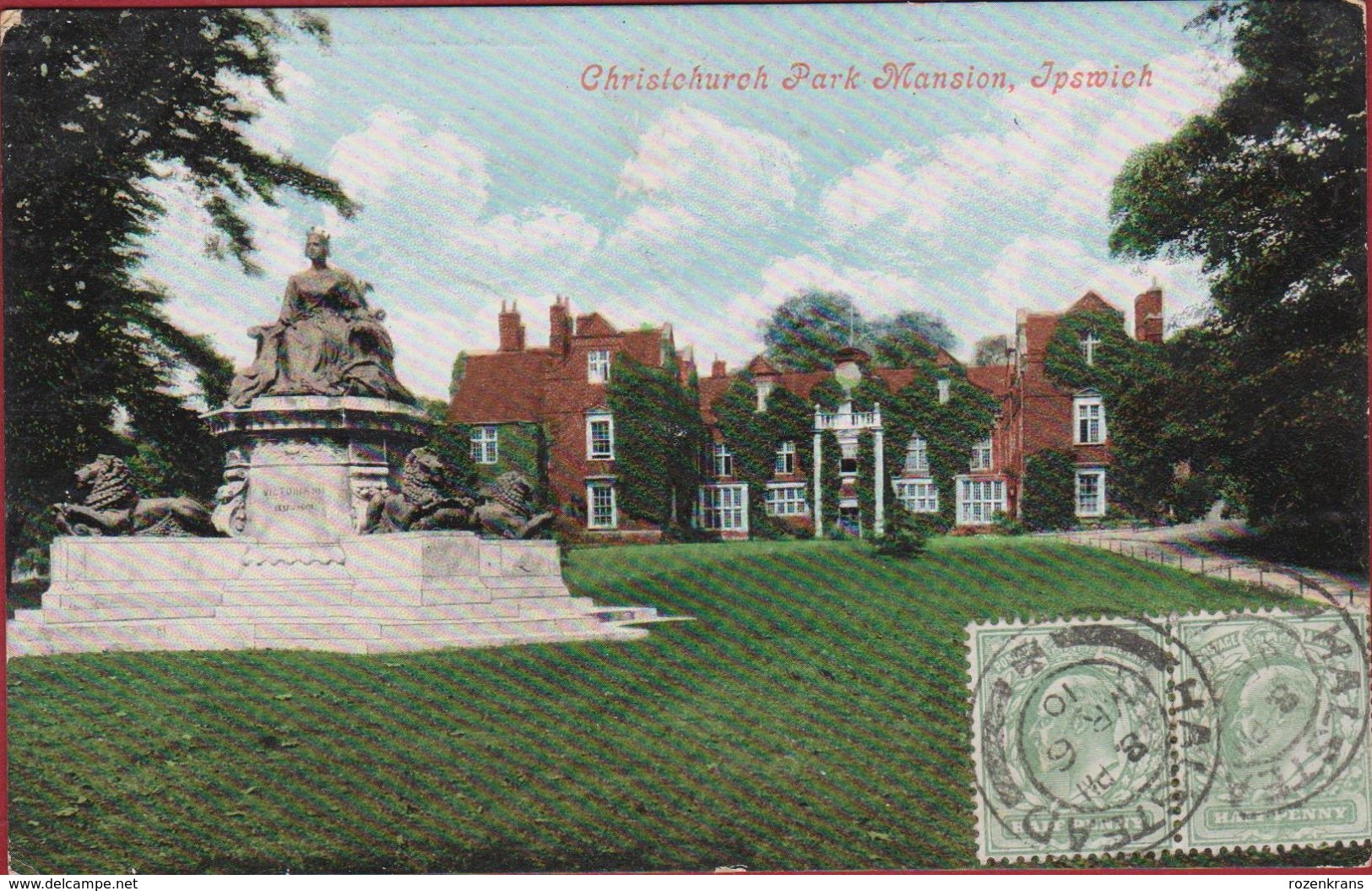 Christchurch Park Mansion Queen Victoria Statue Ipswich Suffolk  Engeland 1910 - Ipswich