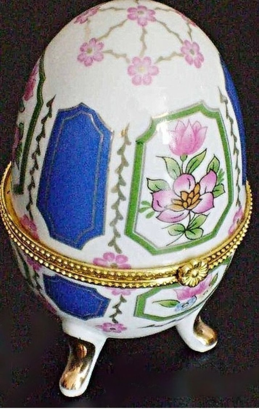 Vintage BIG Porcelain Eggs BIG Porzellan Ei Faberge Style Dose Mit Deckel, Deckeldose Jewelry Box  Porcelain Eggs - Eier