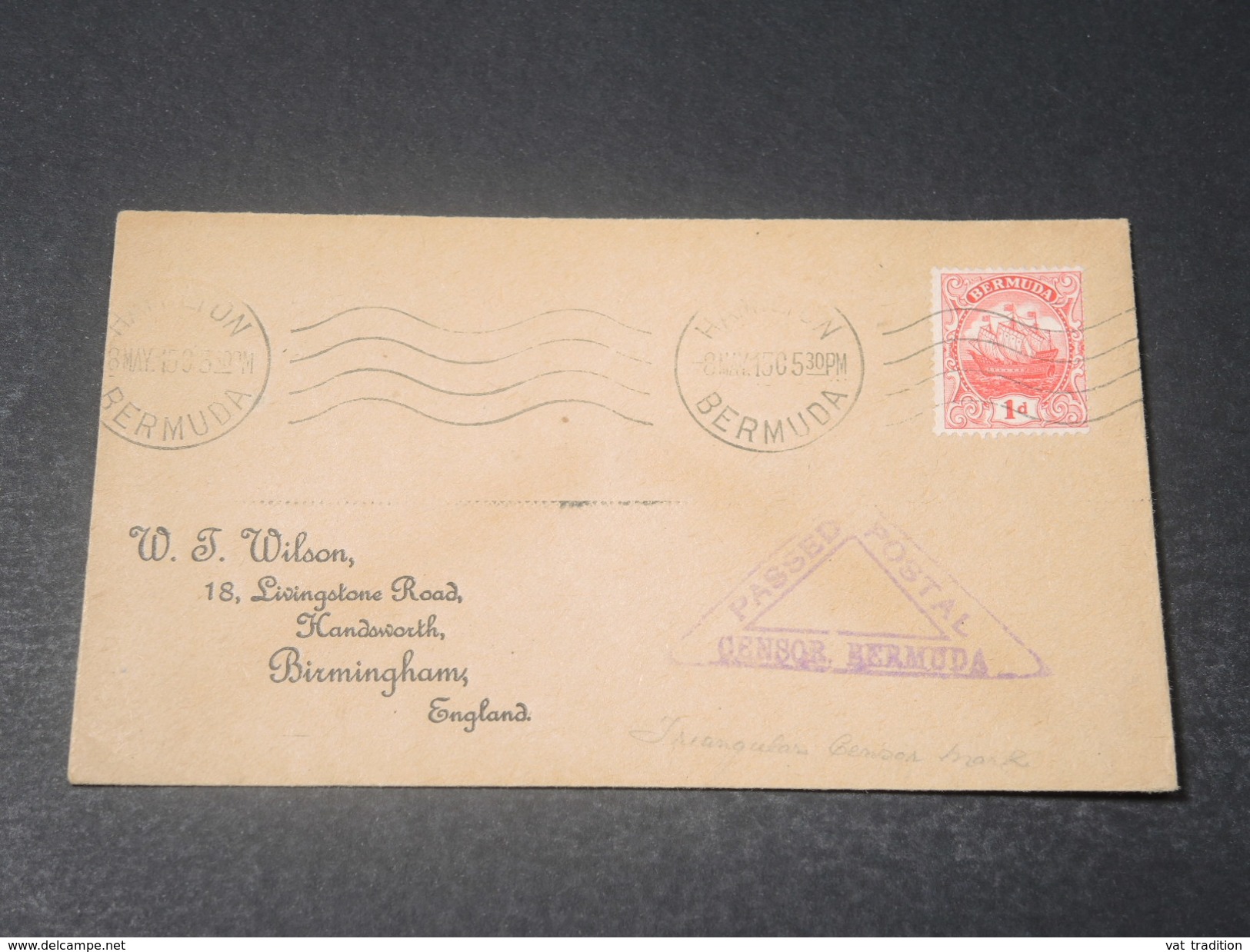 BERMUDES - Enveloppe De Hamilton Pour Birmingham En 1915 Avec Censure Des Bermudes - L 11220 - Bermuda