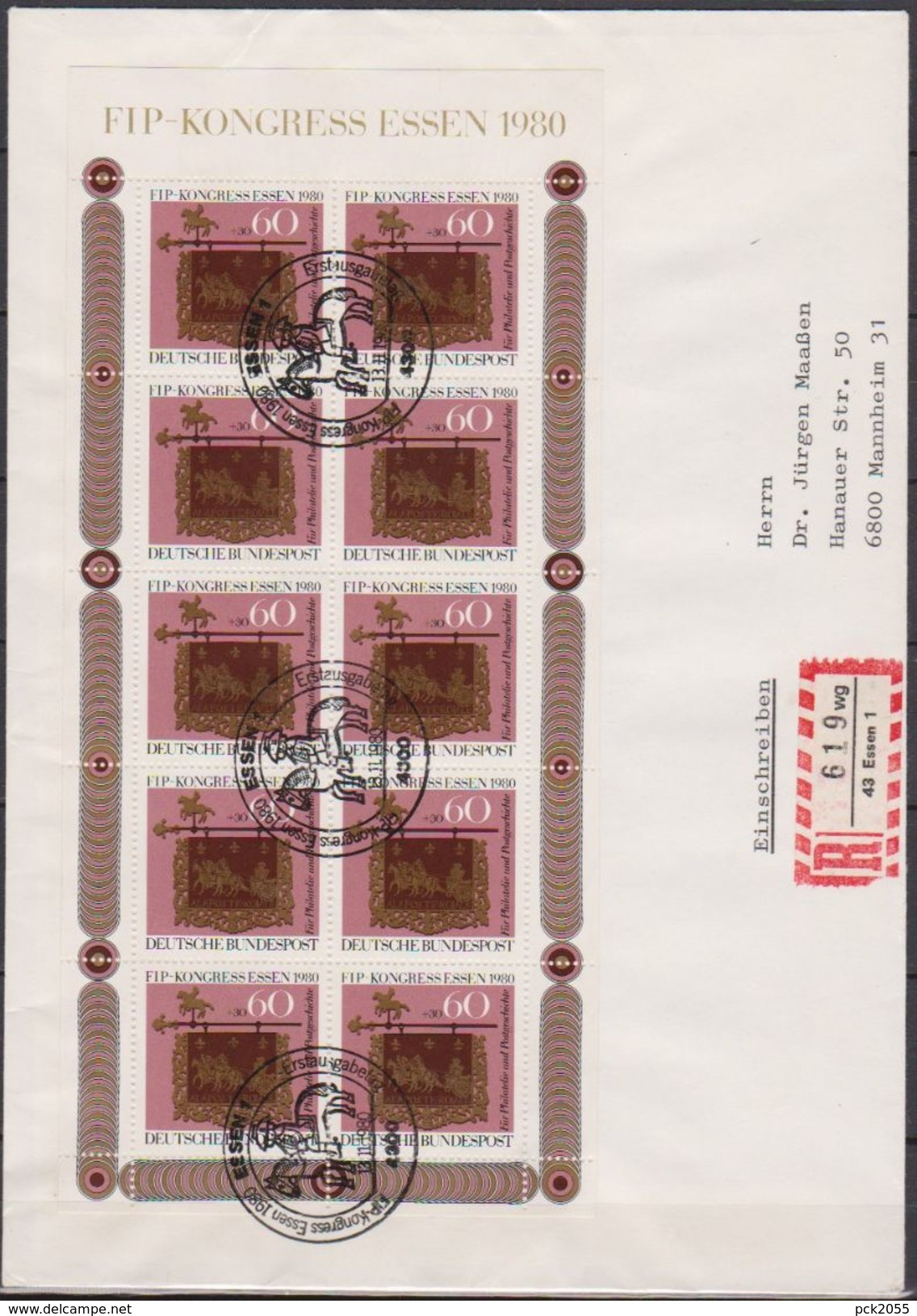 BRD FDC 1980 Nr.1065 Kleinb. EinschreibenTag Der Briefmarke Posthausschild Altheim Saar (dg 159 ) Günstige Versandkosten - 1971-1980