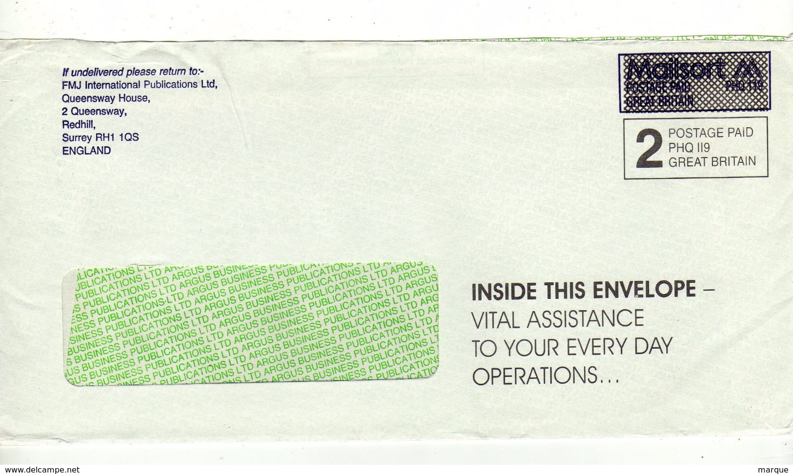 Enveloppe Oblitération 2 POSTAGE PAID PHQ 119 GREAT BRITAIN - Marcophilie