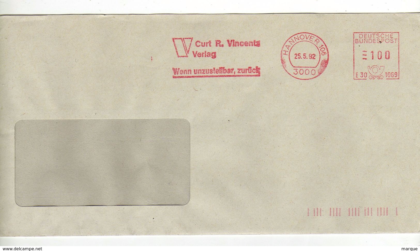 Enveloppe Oblitération E.M.A. HANNOVER 106 25/05/1992 - Maschinenstempel (EMA)