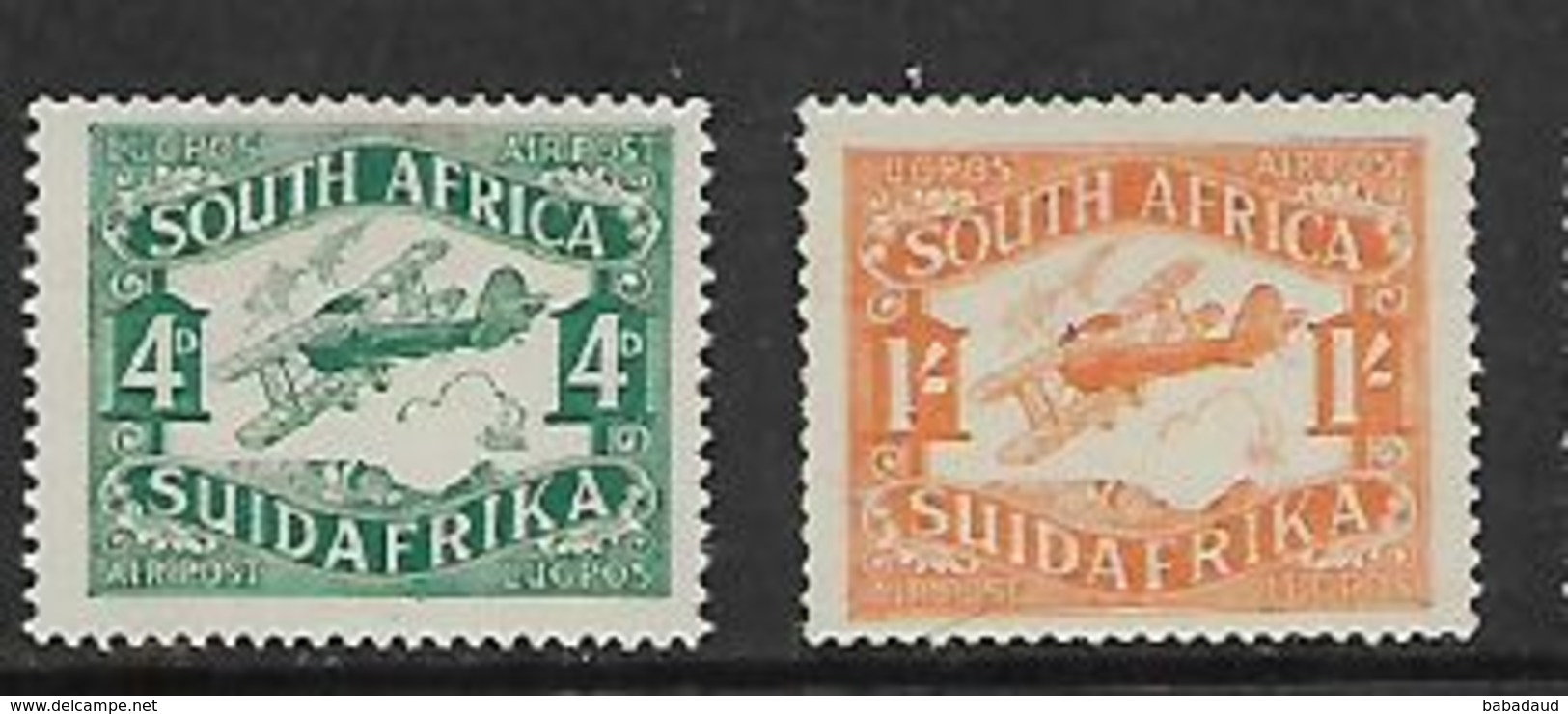 South Africa, 1929, Air Mail, 4d, 1/=, MH* - Unused Stamps