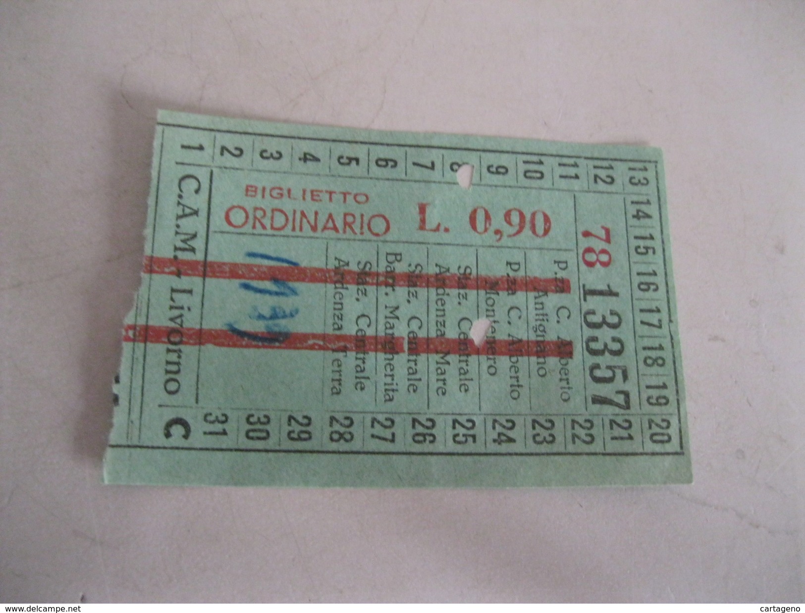 CAM LIVORNO  Vecchio Biglietto Ordinario Da 0,90 Piazza Carlo Alberto -ardenza Terra-antignano Del 1939 - Europa