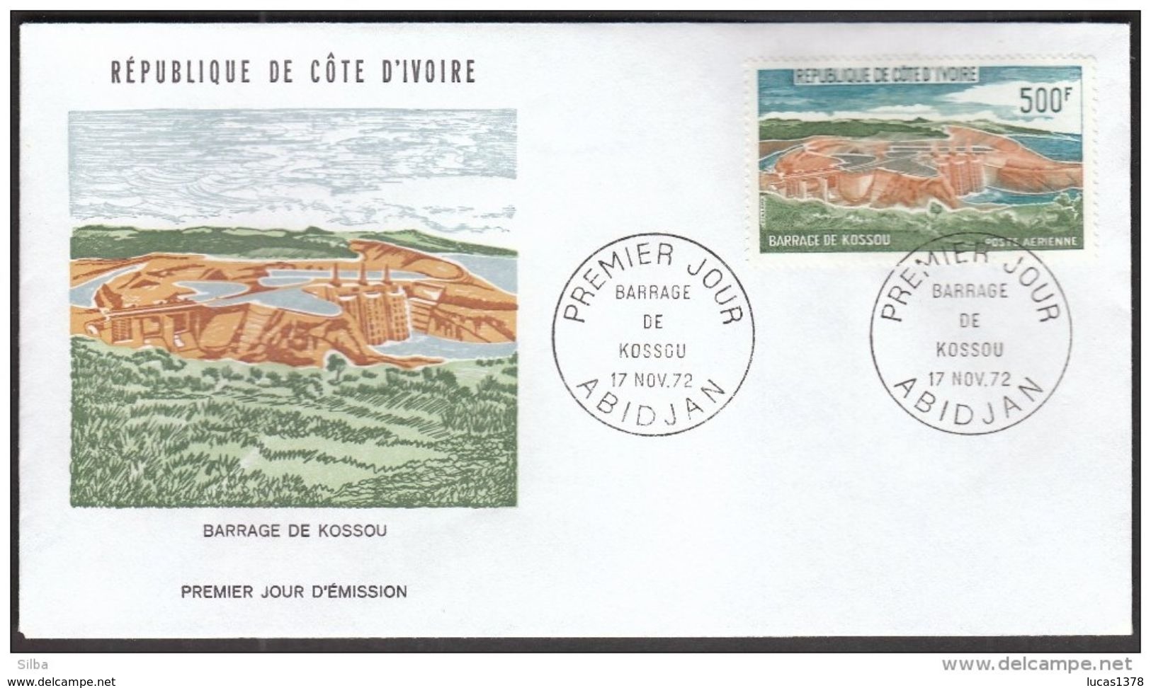 FDC Côte D'Ivoire Barrage De Kossou 1972 / 500 FR - Costa De Marfil (1960-...)