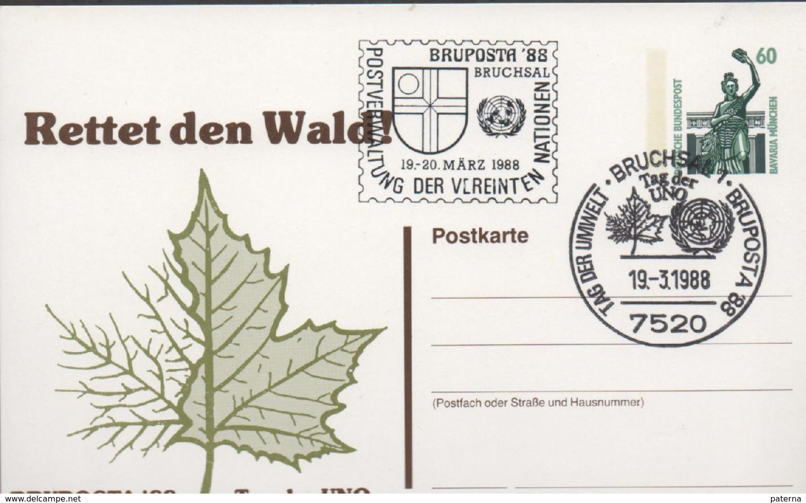 3226 Entero Postal Privado Bruchsal 1988 , Bruposta ,  Tag Der Umwelt, Nationen - Cartes Postales Privées - Oblitérées