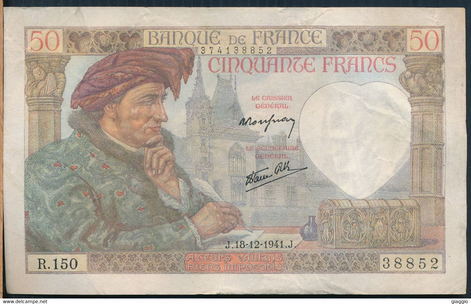 °°° FRANCE - 50 FRANCS 18/12/1941 °°° - 50 F 1940-1942 ''Jacques Coeur''